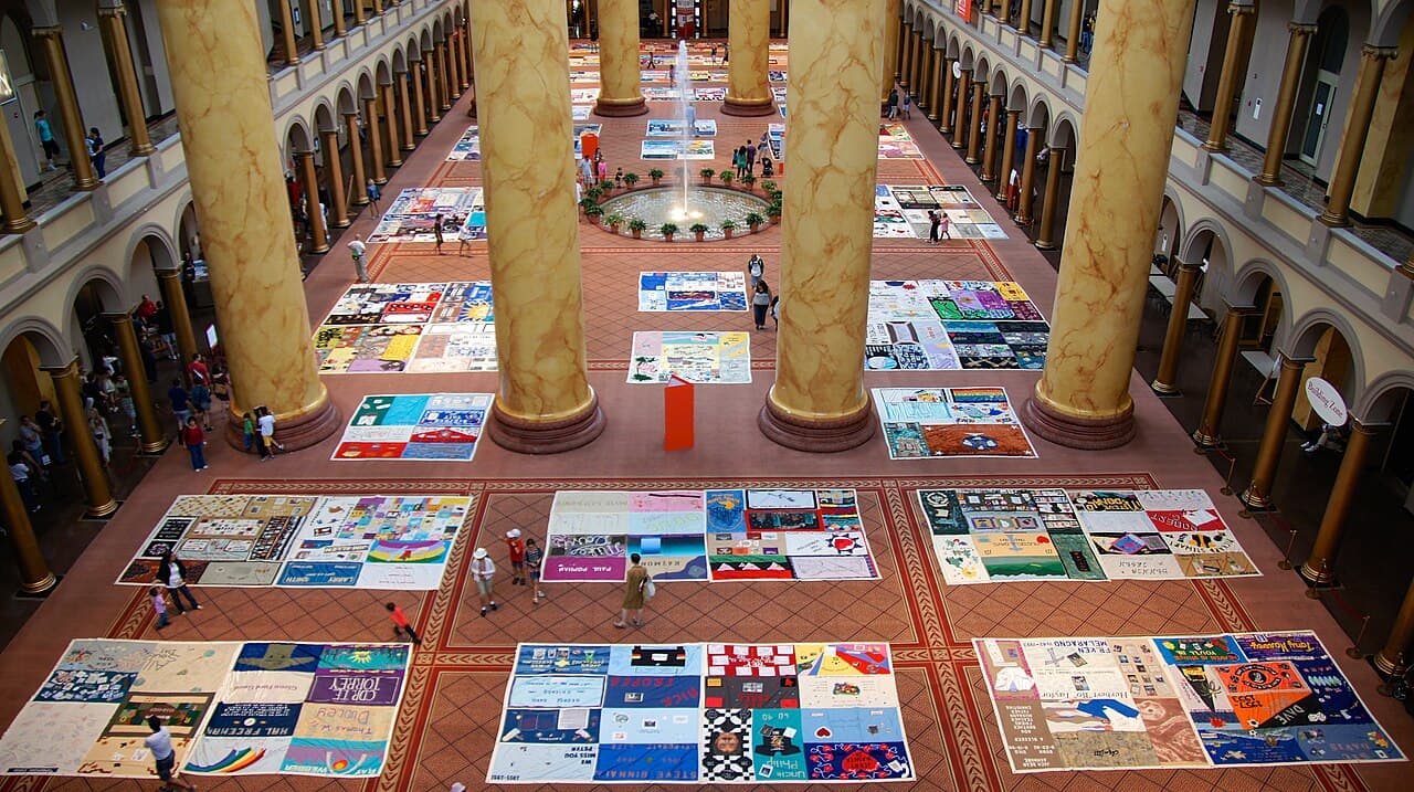 Panels of the NAMES Project AIDS Memorial Quilt on display